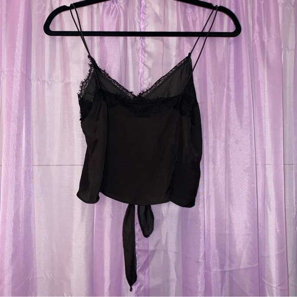 Urban Outfitters Black Tie Tank Top with Lace Trim - Picture 2 of 3